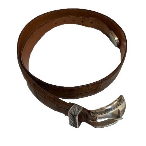 Men’s ONYX Brighton Belt 38 Carmel Brown Leather Western Silver Accent Classic - Picture 1 of 5